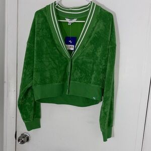 Sold JoyLab Green Velour Varsity Zip Cardigan
